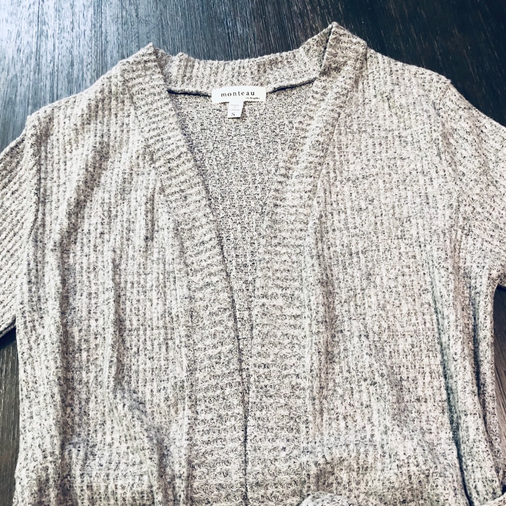Long Ribbed Knit Tie Waist Cardigan - Picture 5 of 8